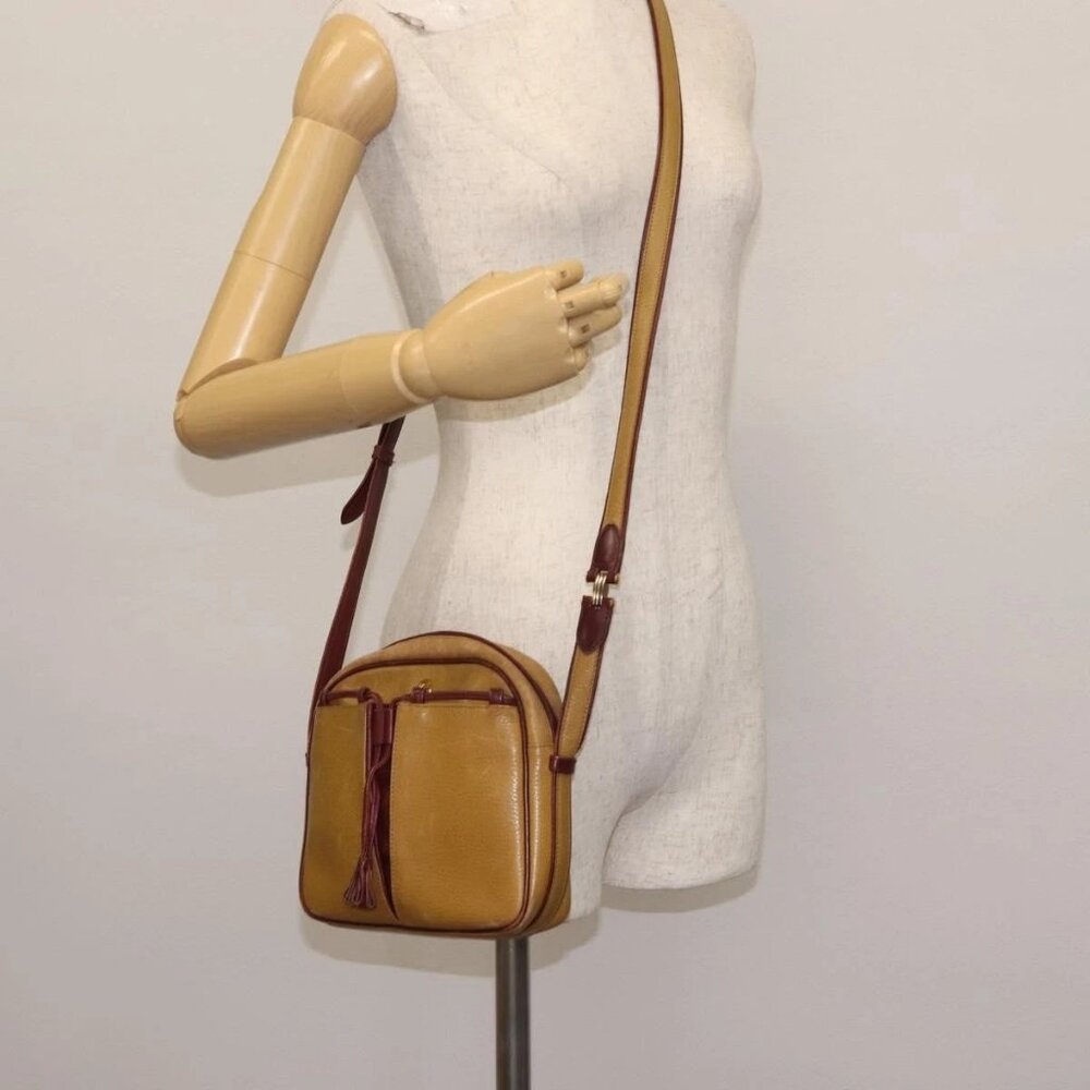 CARTIER Shoulder Bag Leather Beige Gold Auth